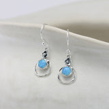 Sterling Silver Blue Fire Opal Earrings with Flower Detail