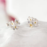 Dainty Silver Flowers Stud Earrings