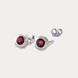 Handmade Sterling Silver Ruby Stud Earrings with 14kt Gold Details