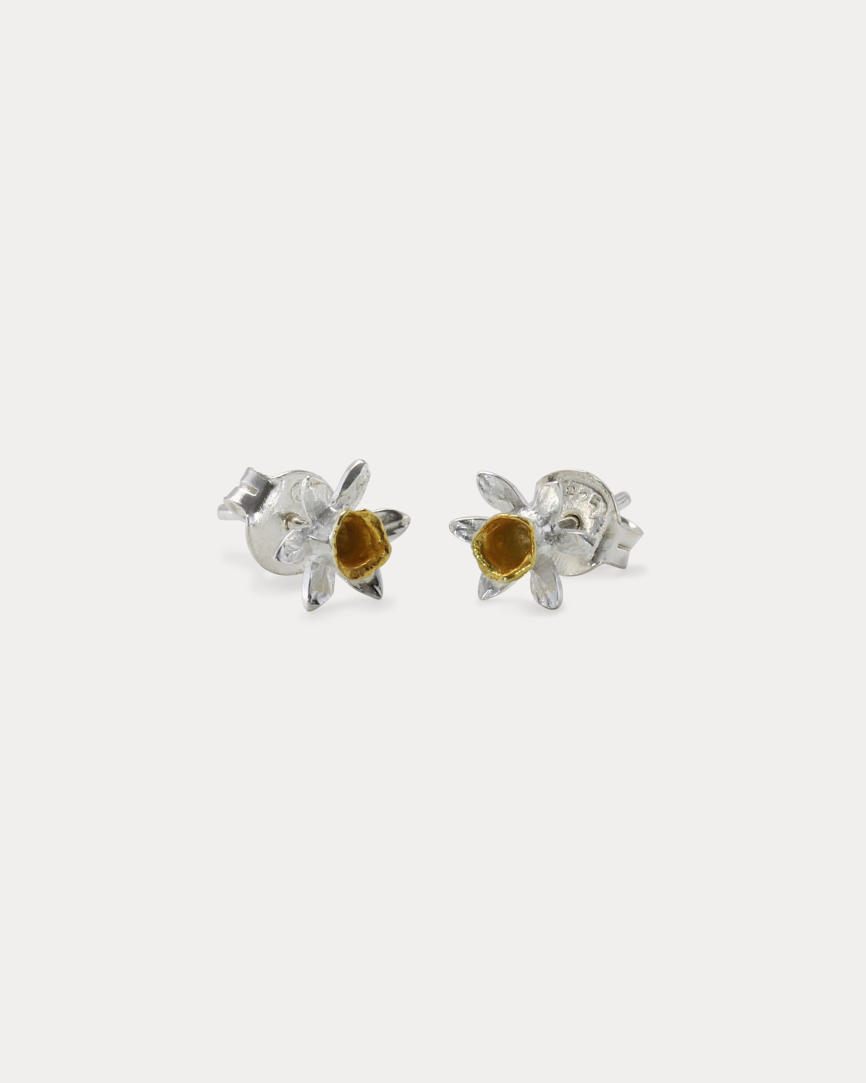 Mixed metal fan earrings in sterling silver and gold filled, artisan 2024 hand forged mixed metal drop earrings with flower pattern