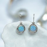 Handmade Captivating Blue Fire Opal Hook Earrings with Flower Detail