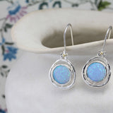 Handmade Blue Fire Opal Hook Earrings with Flower Detail