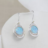 Handmade Blue Fire Opal Hook Earrings with Flower Detail