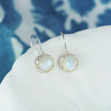 Handmade Elegant Round Moonstone Hook Drop Earrings
