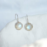 Handmade Elegant Round Moonstone Hook Drop Earrings