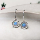 Handmade Blue Fire Opal Hook Earrings with Flower Detail