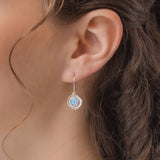 Handmade Blue Fire Opal Hook Earrings with Flower Detail