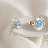 Sterling Silver Blue Fire Opal Stud Earrings