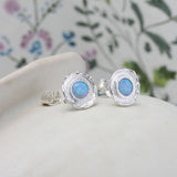 Sterling Silver Blue Fire Opal Stud Earrings