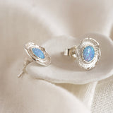 Sterling Silver Blue Fire Opal Stud Earrings