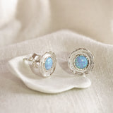 Sterling Silver Blue Fire Opal Stud Earrings