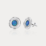 Textured Sterling Silver Blue Fire Opal Stud Earrings