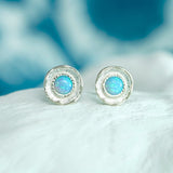Textured Sterling Silver Blue Fire Opal Stud Earrings
