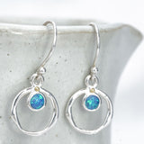 Dainty Sterling Silver Opal Drop Earrings