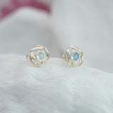 Handmade Organic Moonstone Stud Earrings with Delicate 14kt Gold Details
