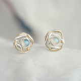 Handmade Organic Moonstone Stud Earrings with Delicate 14kt Gold Details