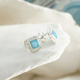 Handmade Sterling Silver Square Blue Fire Opal Stud Earrings