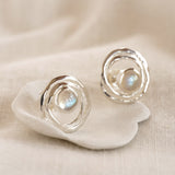 Handmade Sterling Silver Rainbow Moonstone Stud Earrings
