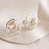 Handmade Sterling Silver Rainbow Moonstone Stud Earrings