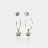 Sterling Silver Hoop Earrings with Flower Charm