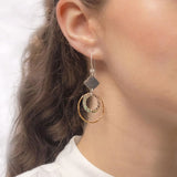 Handmade Two Tone Textured Circle & Diamond Shape Drop Earrings