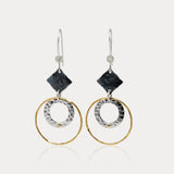 Handmade Two Tone Textured Circle & Diamond Shape Drop Earrings