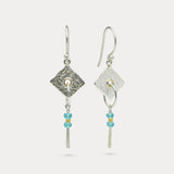 Drop Earrings with Textured Silver and Apatite