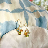 Citrine, Peridot, Blue Topaz and Rainbow Moonstone Gold Drop Earrings