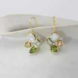 Citrine, Peridot, Blue Topaz and Rainbow Moonstone Gold Drop Earrings