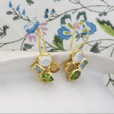 Citrine, Peridot, Blue Topaz and Rainbow Moonstone Gold Drop Earrings