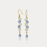 Teardrops Rainbow Moonstone and Blue Chalcedony Gold Drop Earrings