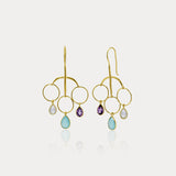 Rainbow Moonstone, Aqua Chalcedony and Amethsyt Statement Earrings