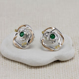 Emerald Silver Round Pendant, Ring and Earrings Set