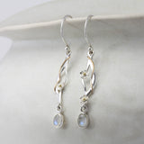 Dainty Flower and Rainbow Moonstone Drop Earrings