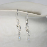 Dainty Flower and Rainbow Moonstone Drop Earrings
