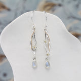 Dainty Flower and Rainbow Moonstone Drop Earrings