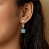 Moonstone, Pink and Aqua Chalcedony Gemstone Drop Earrings