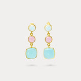 Moonstone, Pink and Aqua Chalcedony Gemstone Drop Earrings