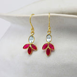 Blue Topaz and Pink Quartz Gold Drop Earrings