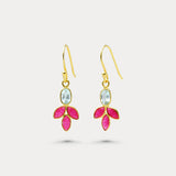 Blue Topaz and Pink Quartz Gold Drop Earrings