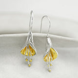 Mixed Metal Lily Flower Drop Earrings
