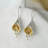 Mixed Metal Lily Flower Drop Earrings
