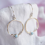 Sterling Silver Circle Larimar Drop Earrings