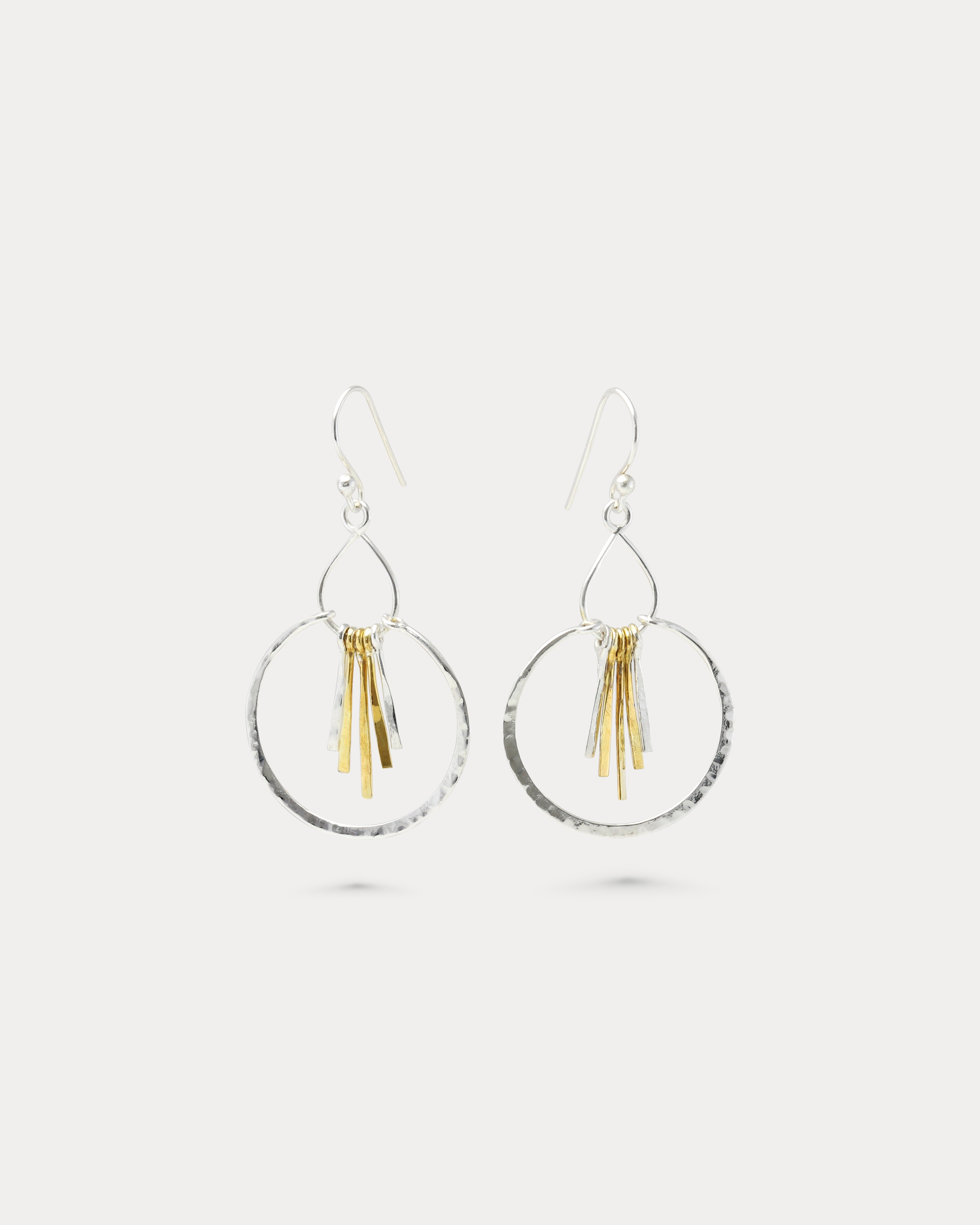 Mixed metal gold and silver outlet statement earrings, contemporary artisan earrings, boho fan drops, gold filled and sterling metalsmith jewelry