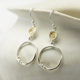 Organic Hoop Drop Earrings with Gold Spiral Detail