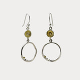 Organic Hoop Drop Earrings with Gold Spiral Detail