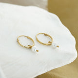 Dainty Pearl Gold Hoop Earrings