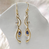 Blue Sapphire and White Topaz Gold Drop Earrings