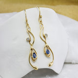 Blue Sapphire and White Topaz Gold Drop Earrings