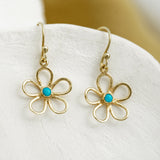 Gold Flower with Turquoise Pendant and Earrings Set